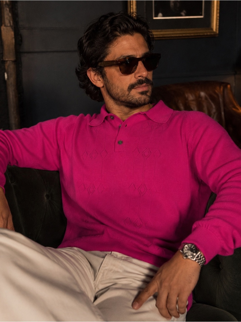 Aimé Leon Dore 100% Merino Wool Pink Knit Polo Sweater Men’s M Preppy Luxury
